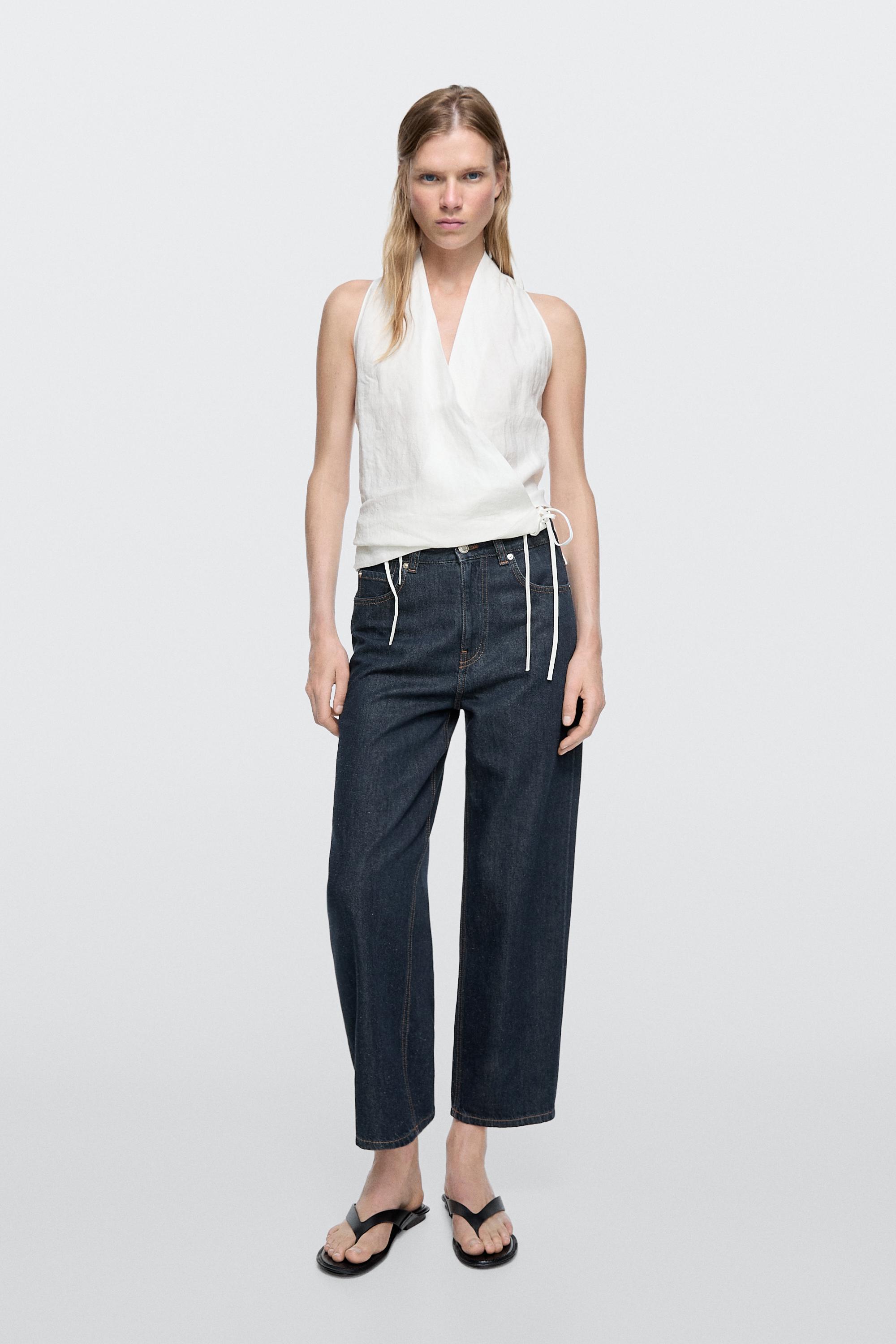 Jean wide leg taille moyenne cropped